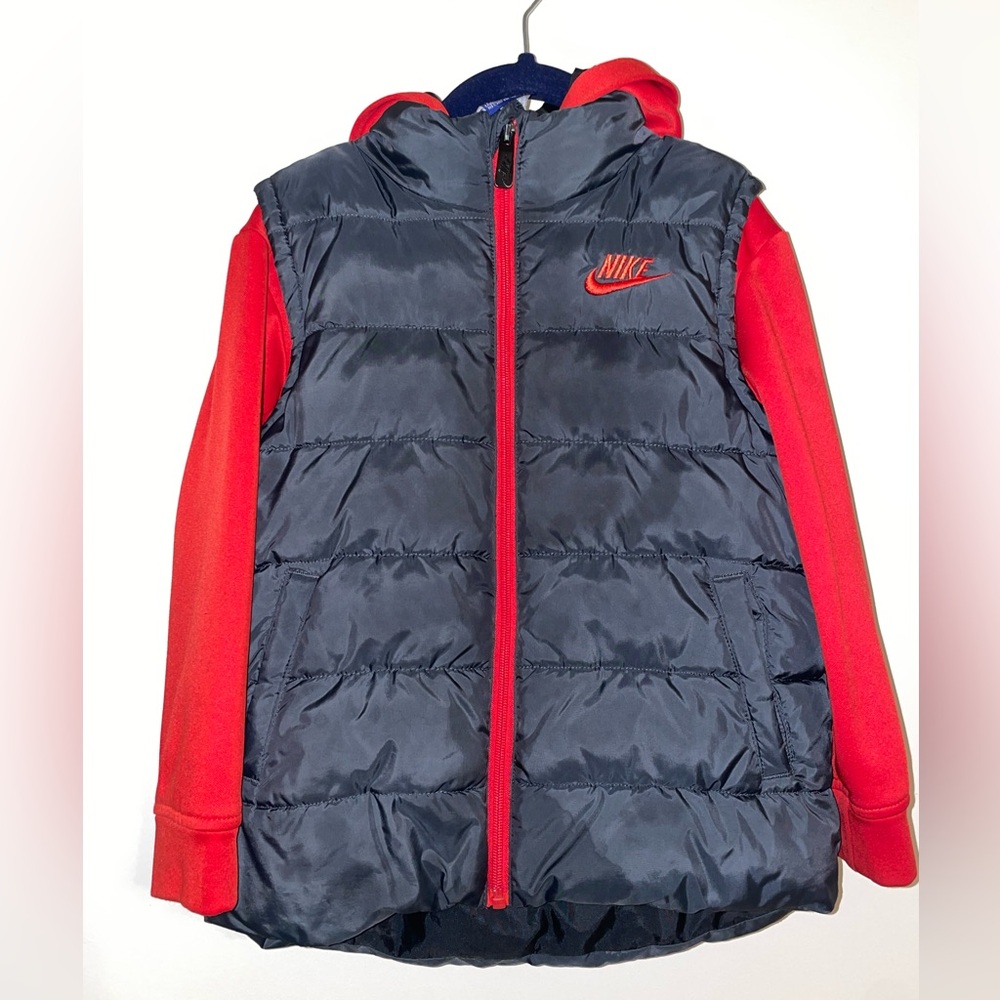 Nike Kids Black/Grey and Red Puffer Jacket Vest
